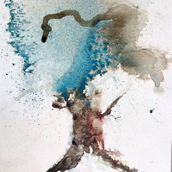 Картина под названием "L'arbre bleu" - Lil Dupeux, Подлинное произведение искусства, Акварель