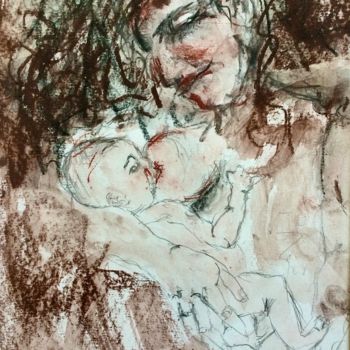 Картина под названием "Maternité" - Lil Dupeux, Подлинное произведение искусства, Акварель