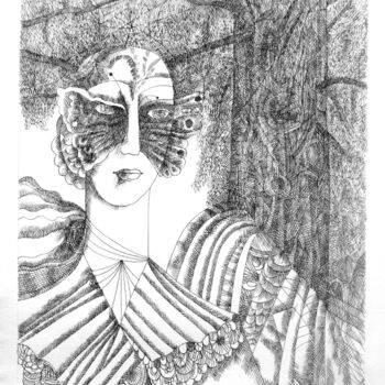 Dessin intitulée ""Marquis mit Maske"…" par Lili Gräfenstein, Œuvre d'art originale, Encre
