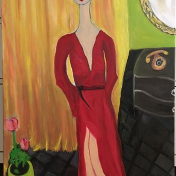 Peinture intitulée "The woman in Red" par Bmed, Œuvre d'art originale, Huile