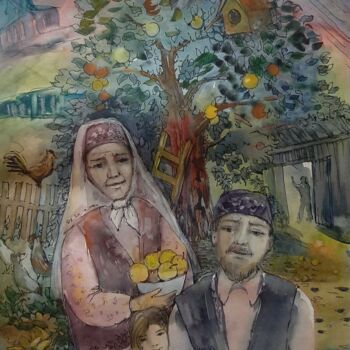 Pintura titulada "Счастье" por Liliia Mustafina Khazieva, Obra de arte original, Acuarela Montado en Otro panel rígido