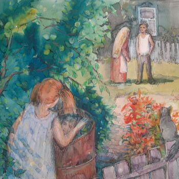 Malerei mit dem Titel "Летний день" von Liliia Mustafina Khazieva, Original-Kunstwerk, Aquarell Auf Andere starre Platte mon…