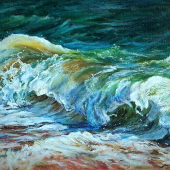 Картина под названием "Морской прибой. Кар…" - Лилиана Ковхуто, Подлинное произведение искусства, Масло Установлен на Деревя…