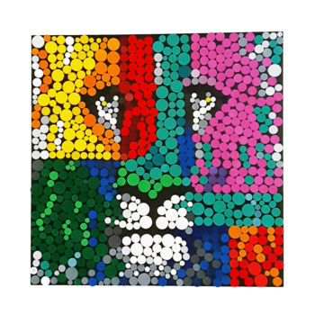 Картина под названием "Rainbow Lion 39x39…" - Liliana Stoica, Подлинное произведение искусства, Дерево Установлен на Деревян…