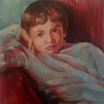 Pittura intitolato "Kid sitting on sofa…" da Liliana Sanna, Opera d'arte originale