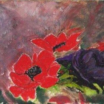 Painting titled "fleurs" by Liliane Leroy, Original Artwork, Oil