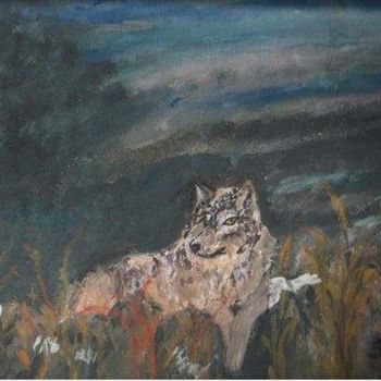 Painting titled "repos du loup" by Liliane Leroy, Original Artwork, Oil