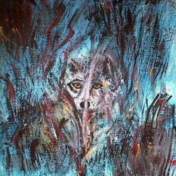 Painting titled "loup" by Liliane Leroy, Original Artwork, Oil