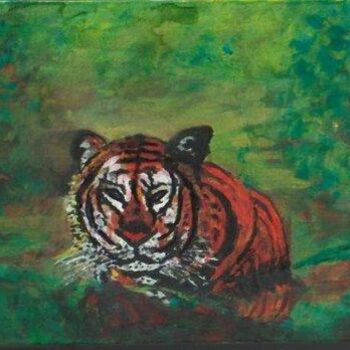 Painting titled "tigre" by Liliane Leroy, Original Artwork, Oil