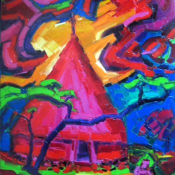 Painting titled "case-kanak-65x50.jpg" by Liliane Penin, Original Artwork, Oil