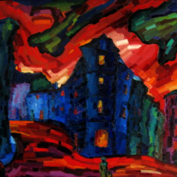 Peinture intitulée "vaugueux-en-rouge-e…" par Liliane Penin, Œuvre d'art originale, Huile