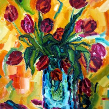 "tulipes-rouges-fond…" başlıklı Tablo Liliane Penin tarafından, Orijinal sanat, Petrol