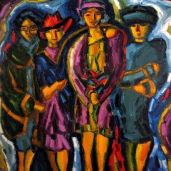 Peinture intitulée "quatre femmes.92X73…" par Liliane Penin, Œuvre d'art originale, Huile