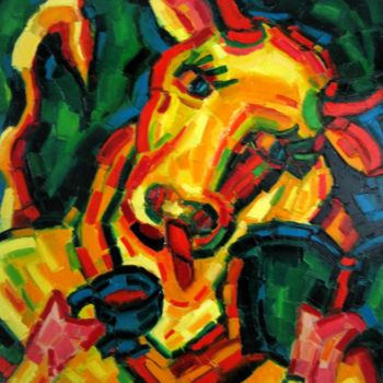 Peinture intitulée "vache-a-la-tasse-bl…" par Liliane Penin, Œuvre d'art originale, Huile