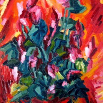Schilderij getiteld "cyclamens roses.65x…" door Liliane Penin, Origineel Kunstwerk, Olie