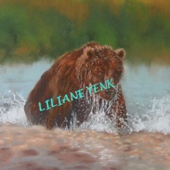 Schilderij getiteld "L'ours dans l'eau" door Liliane Yenk, Origineel Kunstwerk