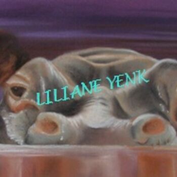 Painting titled "Hippopotame" by Liliane Yenk, Original Artwork