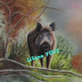 Painting titled "Sanglier" by Liliane Yenk, Original Artwork