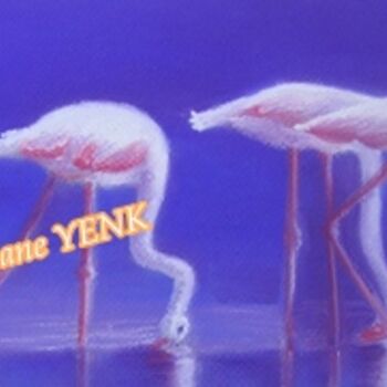 Painting titled "Flamants roses" by Liliane Yenk, Original Artwork