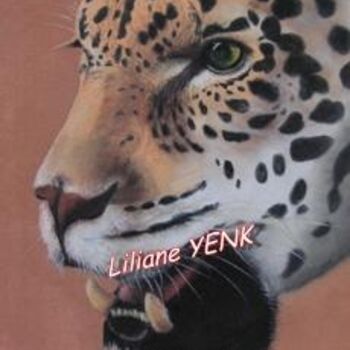 Painting titled "Tête de léopard (pa…" by Liliane Yenk, Original Artwork