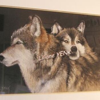 Pintura intitulada "Les loups (pastels…" por Liliane Yenk, Obras de arte originais