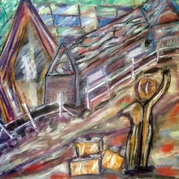 Рисунок под названием "Back Home by Li. Na…" - Li Narboni, Подлинное произведение искусства, Древесный уголь