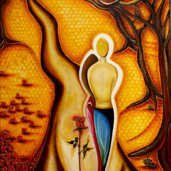 Картина под названием "Медовая роза.jpg" - Liliche, Подлинное произведение искусства, Масло