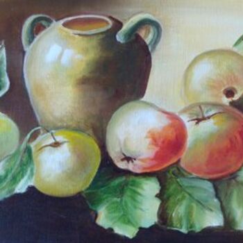 Peinture intitulée "cruche et pommes" par Lifa, Œuvre d'art originale, Huile