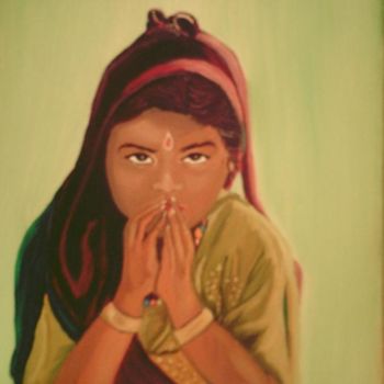 Painting titled "Prière indienne" by Lili, Original Artwork, Oil
