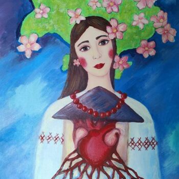 Schilderij getiteld "UKRAINE IN HEART" door Liliia Dutka, Origineel Kunstwerk, Acryl