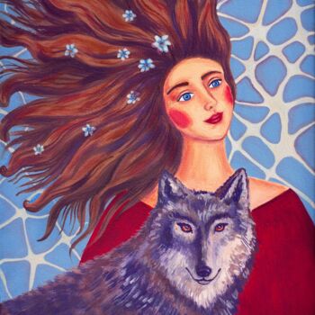 Malerei mit dem Titel "Eyes of Angel, Wolf…" von Liliia Dutka, Original-Kunstwerk, Acryl