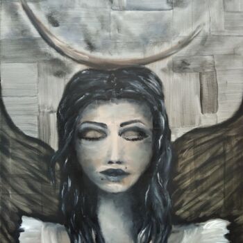 Pittura intitolato "Girl & Moon" da Liliia Furman, Opera d'arte originale, Olio