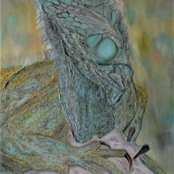 Schilderij getiteld "Iguana" door Liliia Iuldasheva, Origineel Kunstwerk, Olie