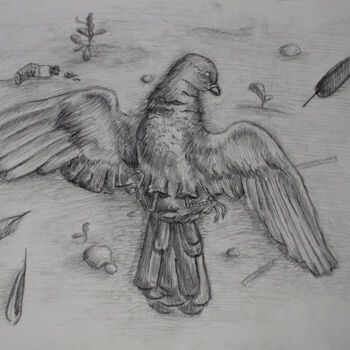 "Fallen bird" başlıklı Resim Liliia Pilikina tarafından, Orijinal sanat, Karakalem