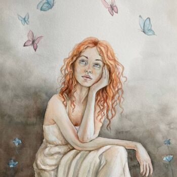 Peinture intitulée "Among the butterfli…" par Liliia Shpitaleva, Œuvre d'art originale, Aquarelle