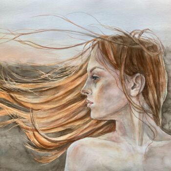 Painting titled "Wind" by Liliia Shpitaleva, Original Artwork, Watercolor