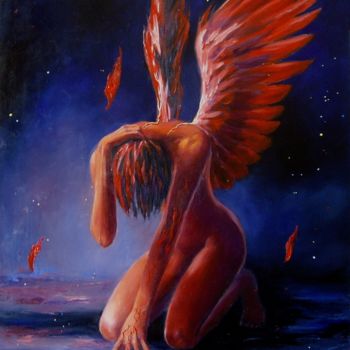 Painting titled "Red Angel" by Lilit Shintaro, Original Artwork, Oil