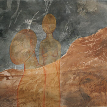 Peinture intitulée "Les amoureux #3" par Lili Tarentule, Œuvre d'art originale, Encre Monté sur Châssis en bois