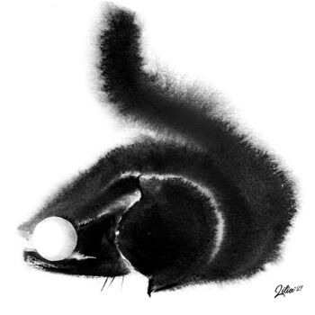 "Le chat noir" başlıklı Tablo Liliya Hudry tarafından, Orijinal sanat, Suluboya