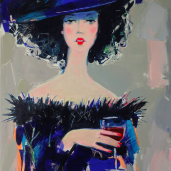 Pintura titulada "Lady with Wine" por Liliya Nikolova, Obra de arte original, Acrílico