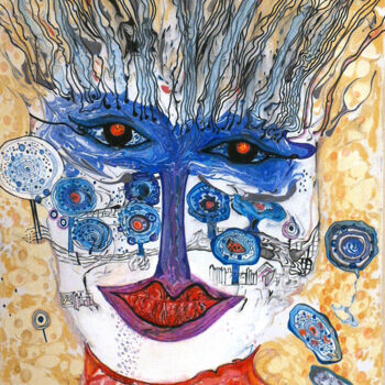 Peinture intitulée ""Голубые глаза"" par Liliya Volskaya (Volskaya), Œuvre d'art originale, Pigments Monté sur Châssis en bo…