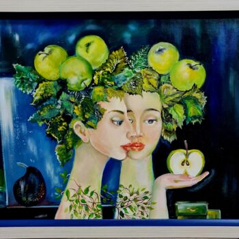 Schilderij getiteld ""Нимфы лесных яблок…" door Liliya Volskaya (Volskaya), Origineel Kunstwerk, Olie Gemonteerd op Karton