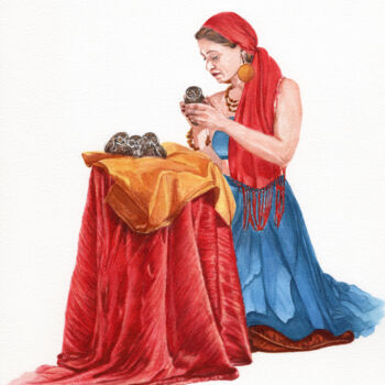 Рисунок под названием "Käuzchennest" - Lilla Varhelyi, Подлинное произведение искусства, Чернила