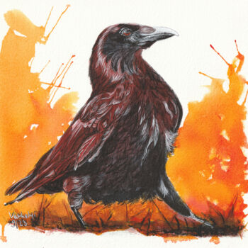图画 标题为“Rabenvogel #18 Wald…” 由Lilla Varhelyi, 原创艺术品, 墨