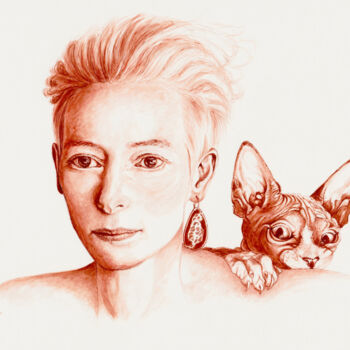 图画 标题为“Tilda Swynxton” 由Lilla Varhelyi, 原创艺术品, 墨