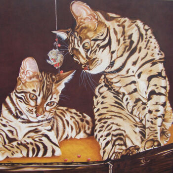 Pittura intitolato "Bengalkatzen" da Lilla Varhelyi, Opera d'arte originale, Olio
