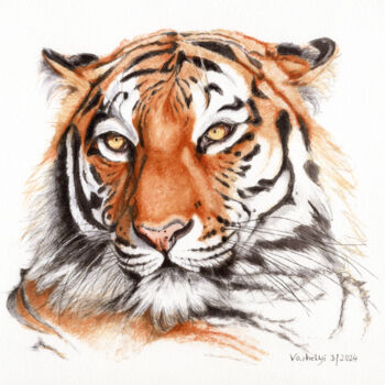 Dibujo titulada "Tiger Portrait" por Lilla Varhelyi, Obra de arte original, Tinta