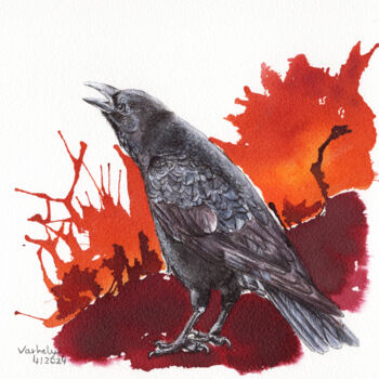 Zeichnungen mit dem Titel "Rabenvogel #28" von Lilla Varhelyi, Original-Kunstwerk, Tinte