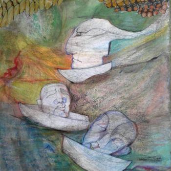 Incisioni, stampe intitolato "Boatpeople" da Lilli Deutsch, Opera d'arte originale, Acquaforte