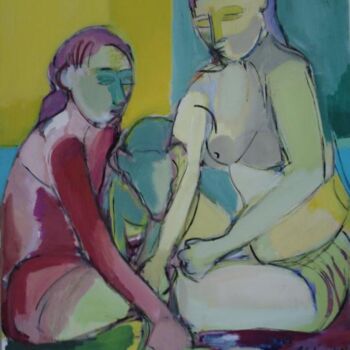 Painting titled "Frau mit Kind (woma…" by Lilli Ladewig, Original Artwork, Oil